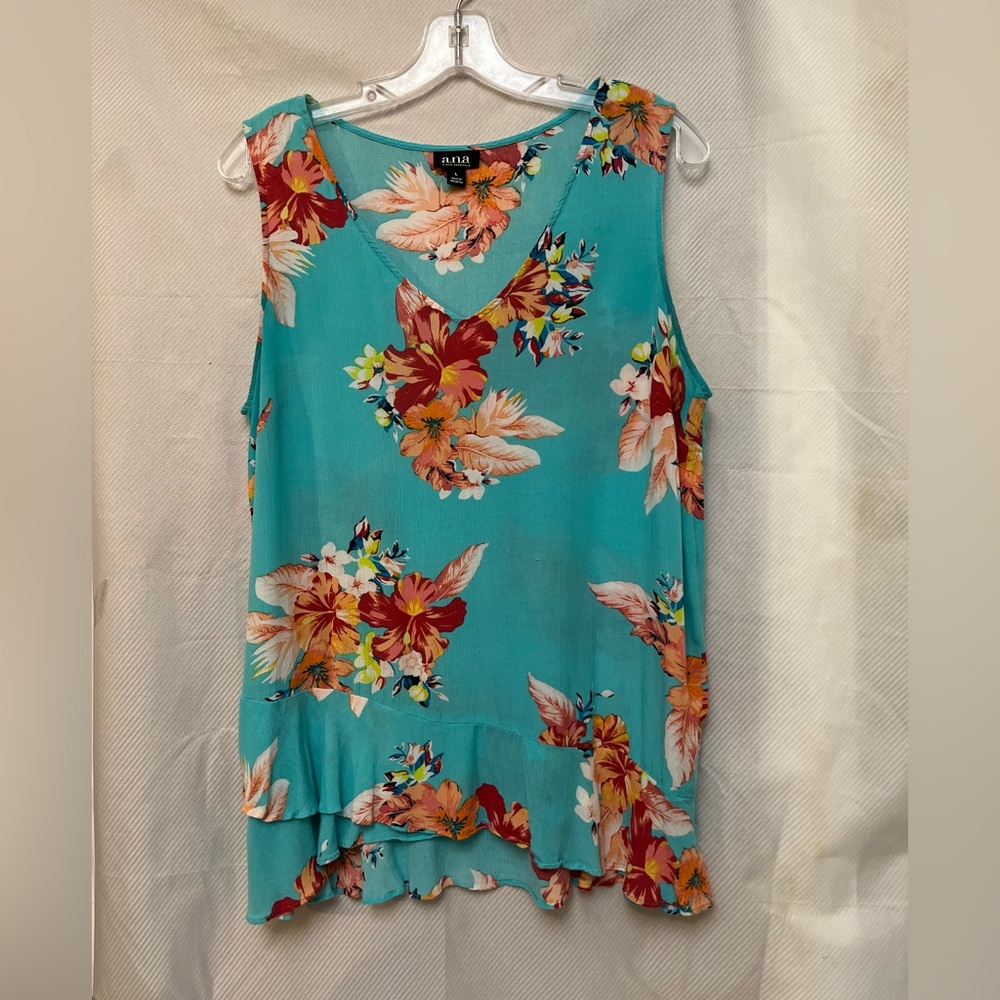 Ana Turquoise Floral Sleeveless Lightweight Summer layering Top L.  #25